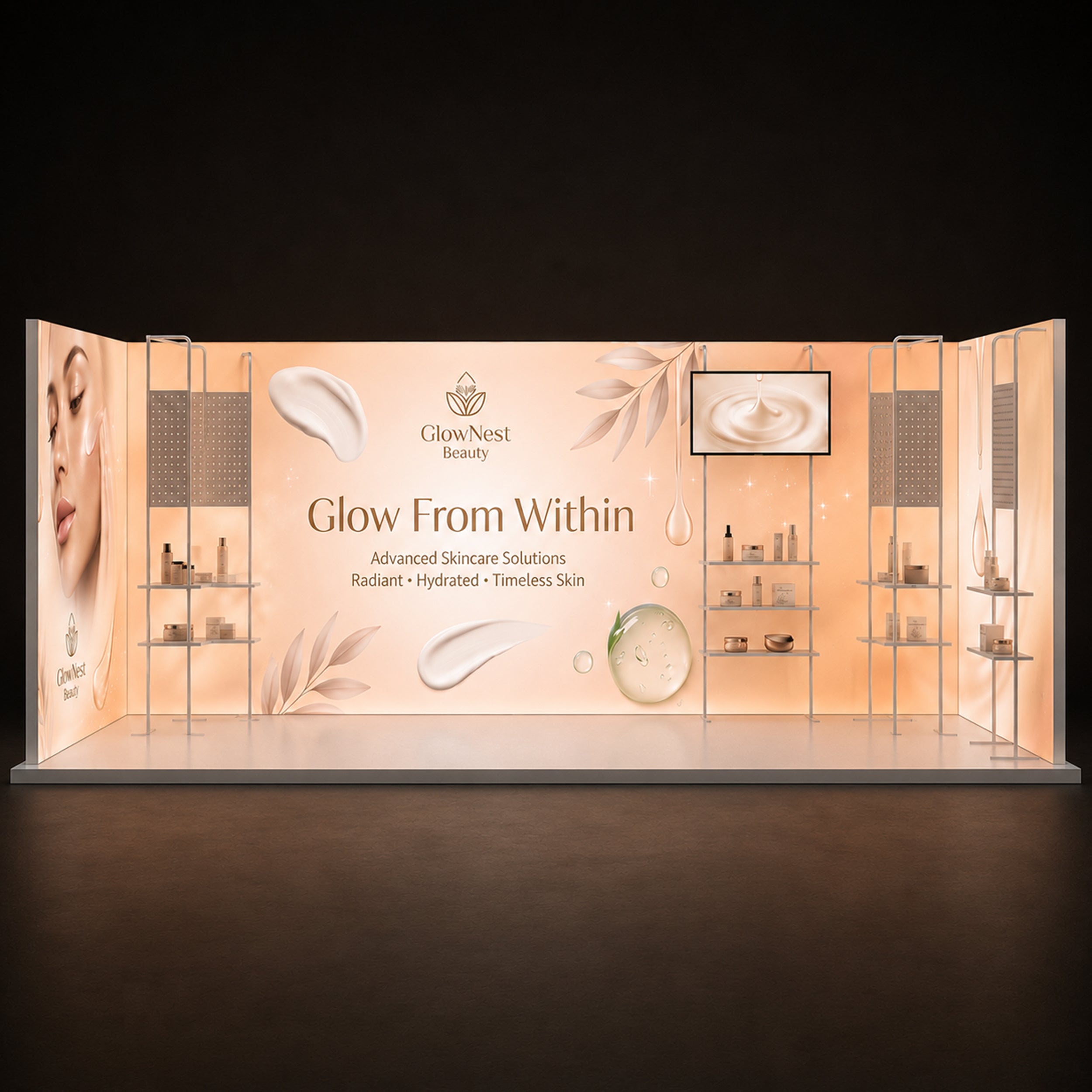 6m Backlit Exhibition Stand LED Lightbox Display with Shelving front view