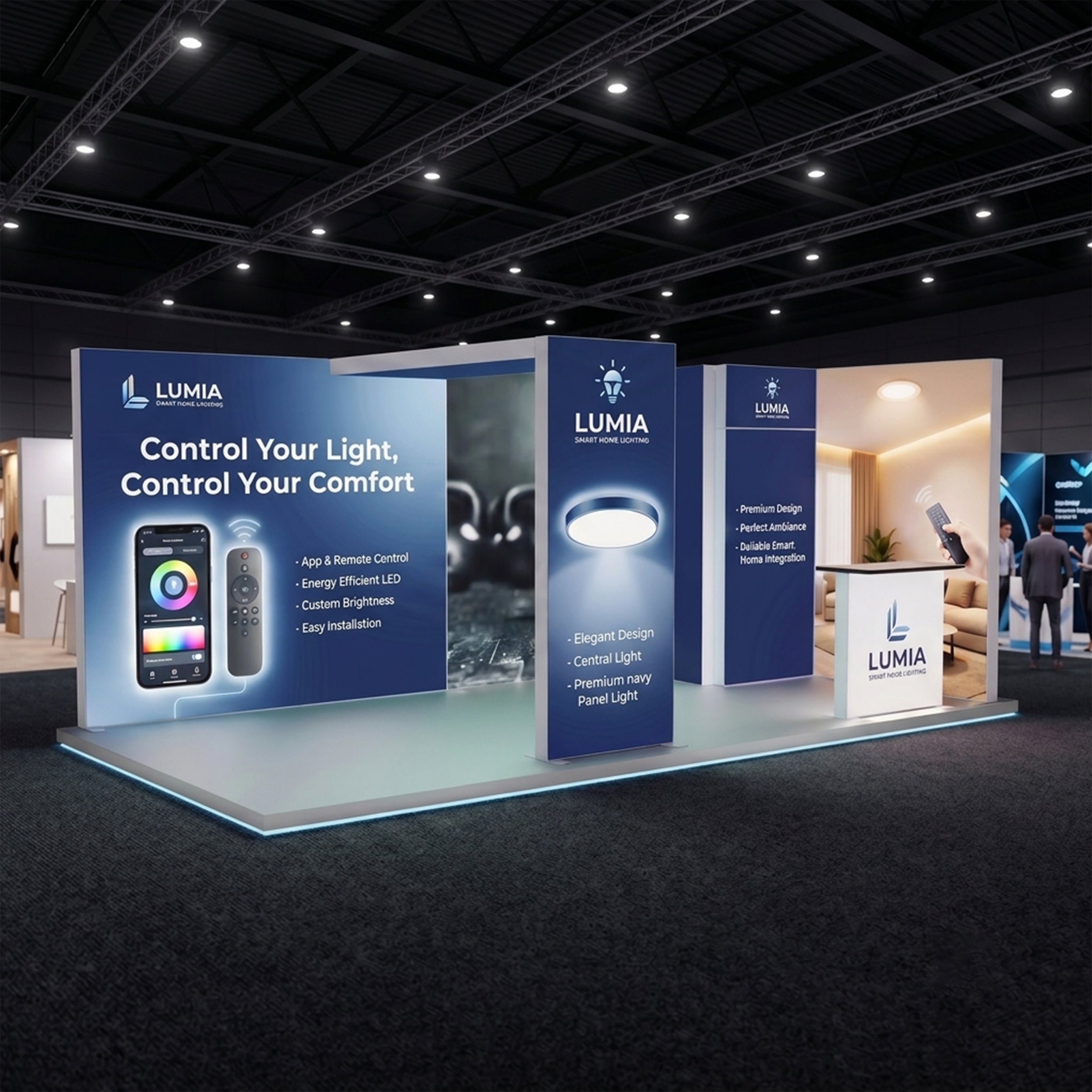 6m Backlit Exhibition Stand Premium LED Lightbox Display with Counters Branding Panels lifestyle