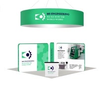 6m Island Exhibition Stand  – 360° Display with Overhead Banner & Counters