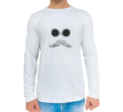 Men's White Printed Long Sleeves T-Shirt - Crew Neck