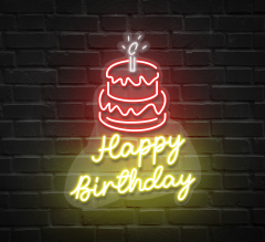 Happy Birthday With Cake On Top Neon Sign