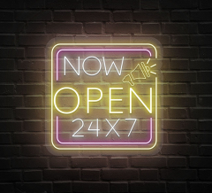 Now Open 24/7 Square Sign