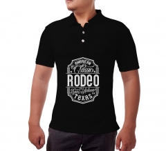 Black Cotton Polo Shirt- Printed