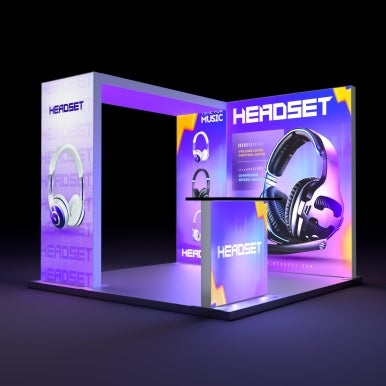 3m Backlit Exhibition Stand - LED Lightbox Display with Counter & Graphics