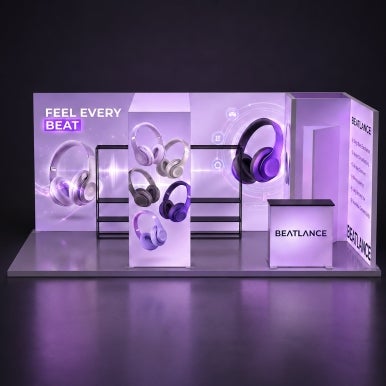 6m Backlit Exhibition Stand - LED Lightbox Display with Counters & Graphics