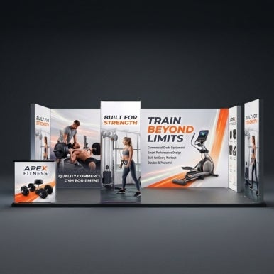 6m Backlit Exhibition Stand - LED Lightbox Display with Counters & Side Panels
