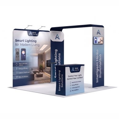 3m Inline Exhibition Stand  – Portable Backwall Display with LED Lights & Counter
