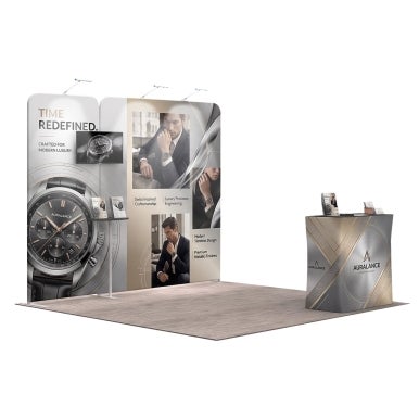 3m Inline Exhibition Stand  – Modular Display with LED Lights, Monitor Mount & Counter
