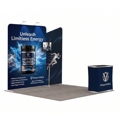 3m Exhibition Stand - Display Stand with Counter, Storage & Graphics