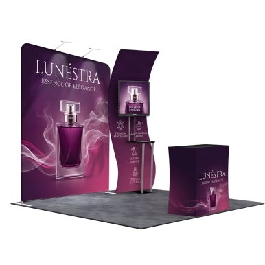 3m Exhibition Stand - Fabric Display Stand with Counter & Lighting