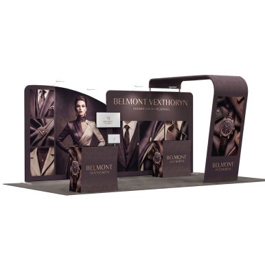 6m Inline Exhibition Stand  – Full Graphic Wall Setup with Product Display Counters