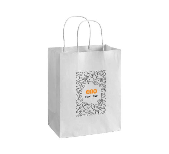 Sturdy White Paper Shopping Bags (Printed) Printed White Paper Shopping Bags (Printed