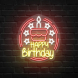 Happy Birthday Cake In Circle Neon Sign