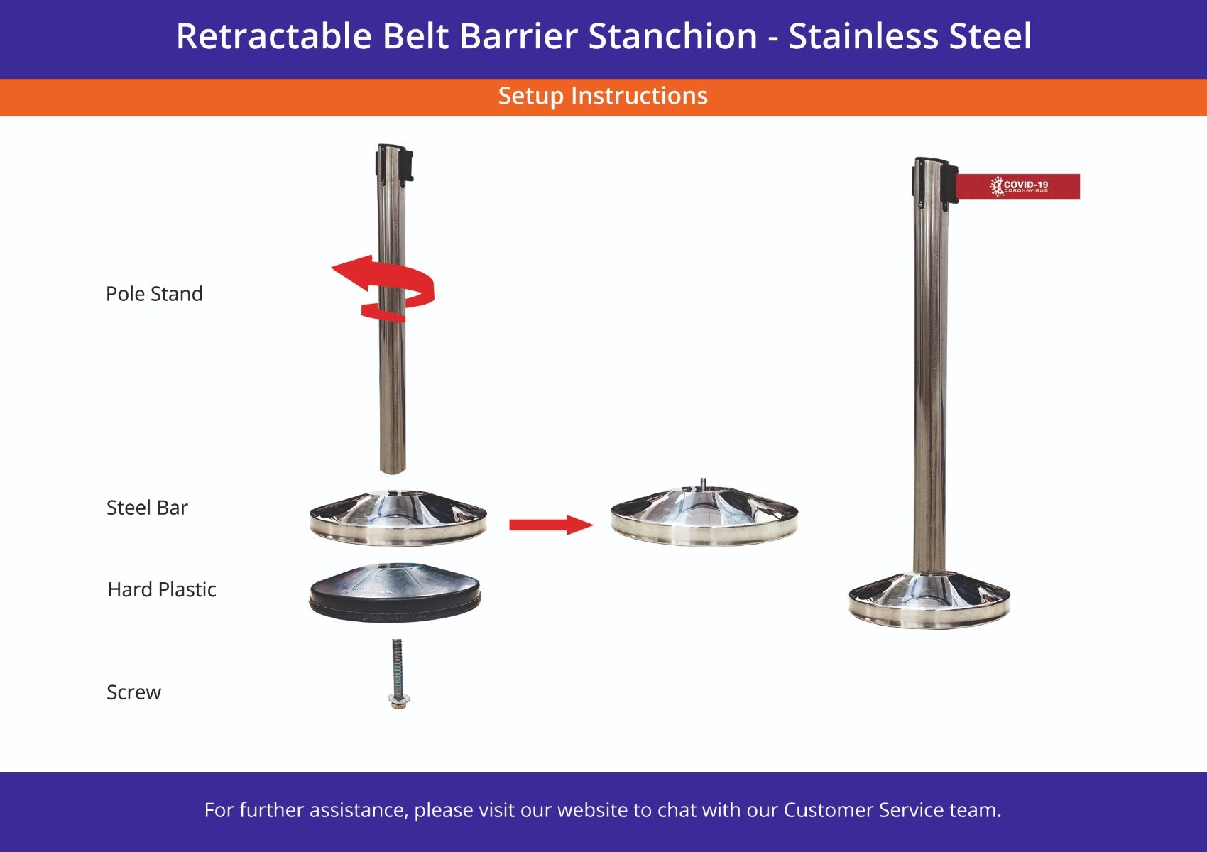 Retractable Belt Barrier Stanchion Stainless Steel